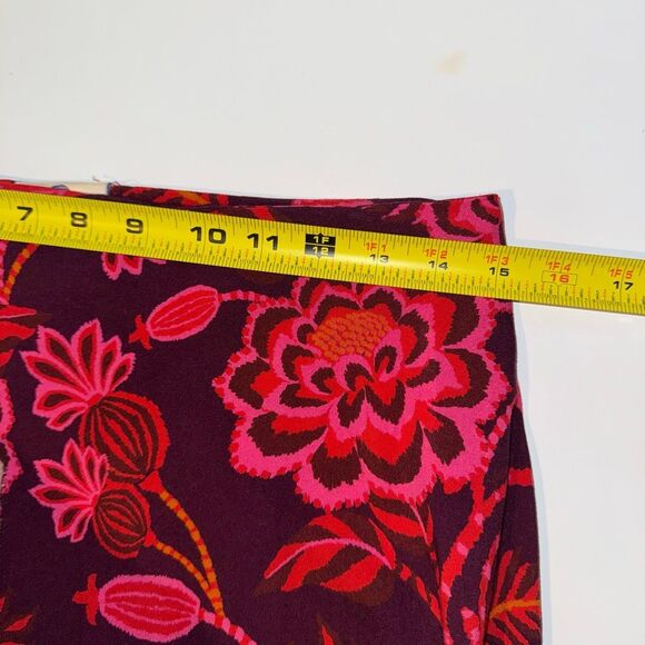 Farm Rio Anthropologie satin-slip midi skirt Floral Burgundy Pink Orange Size M - Picture 10 of 11